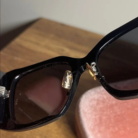 Yves Saint Laurent Black Oversized Square Sunglasses with Gold YSL Logo - Picture 6 of 6